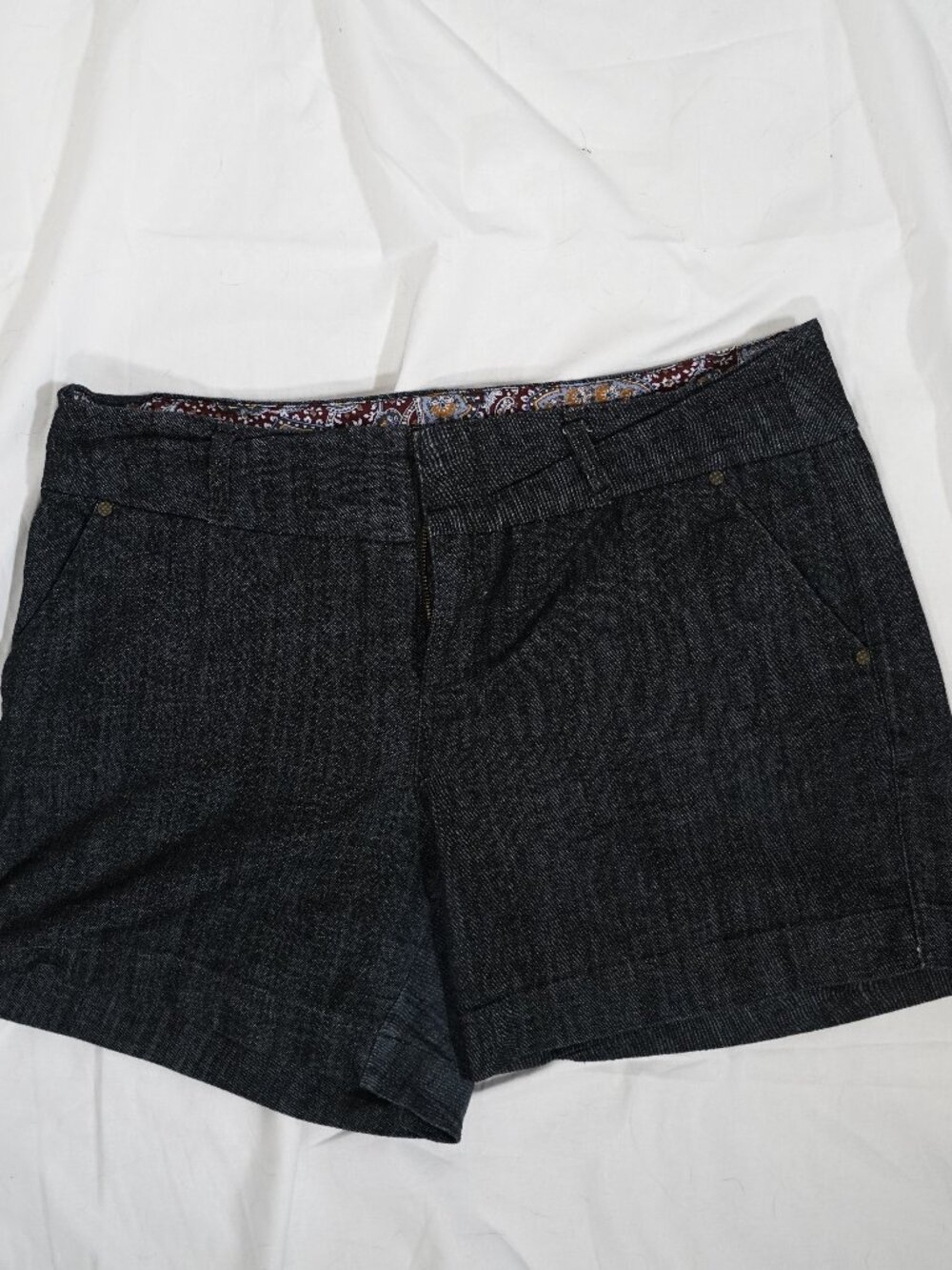 One5One Dark Denim Trouser Shorts Size 18W Plus Paisley Waistband Utility Casual